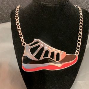 Red and Black Sneaker Necklace with Silver Chain